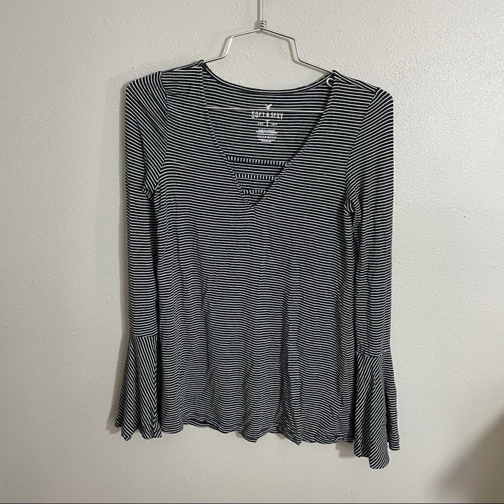 American Eagle Soft and Sexy Striped Bell Sleeve Top - Picture 1 of 4